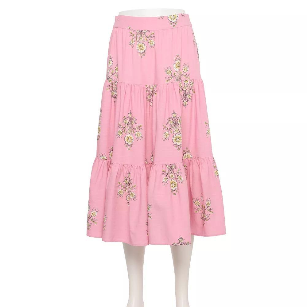 Women's LC Lauren Conrad Three Tier Midi Skirt, Size: Medium, Blue Giddy Dot Product Image