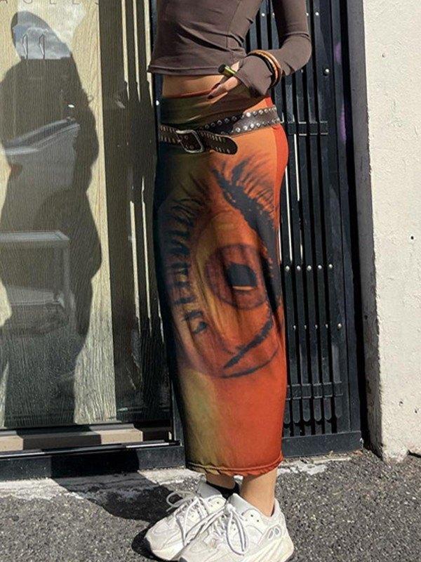 Vintage Eye Print Midi Skirt Product Image