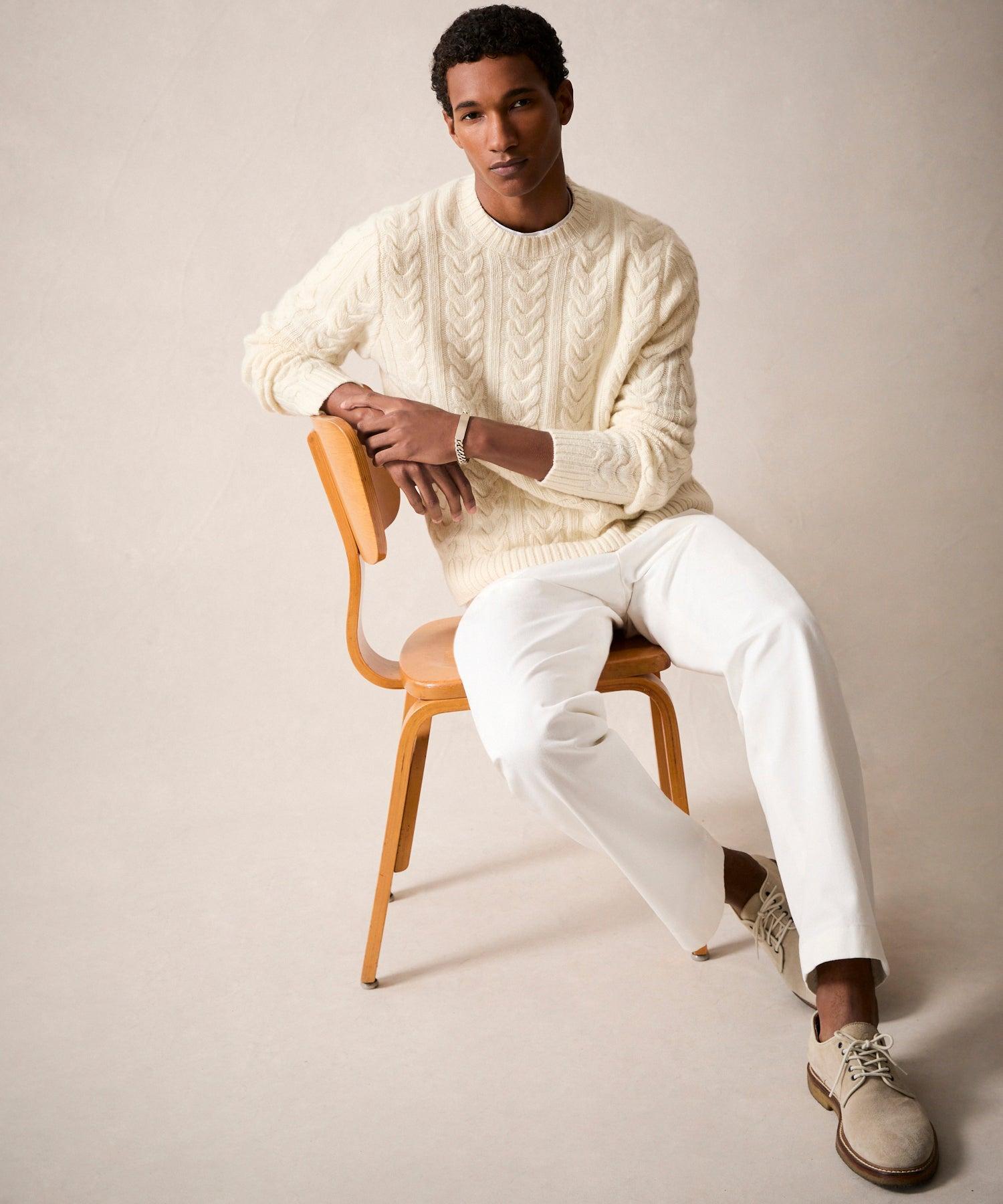 Wool Cable Crewneck Sweater in Bisque Product Image