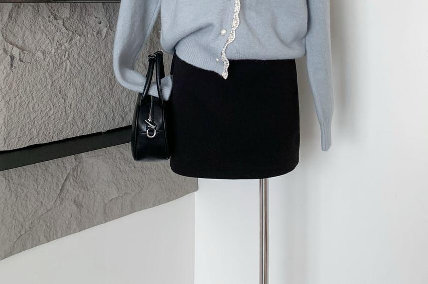 Lace Trim Hooded Plain Cardigan Product Image