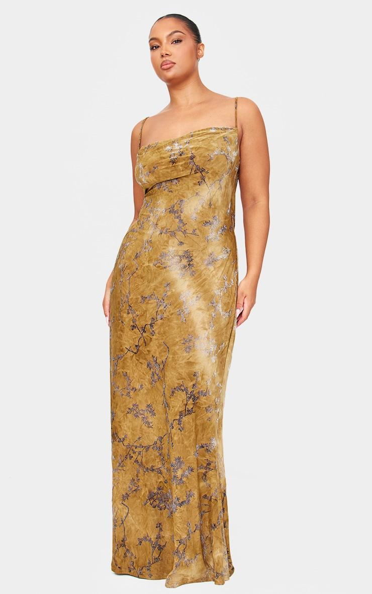 Plus Green Devore Cowl Neck Lace Up Back Maxi Dress Product Image