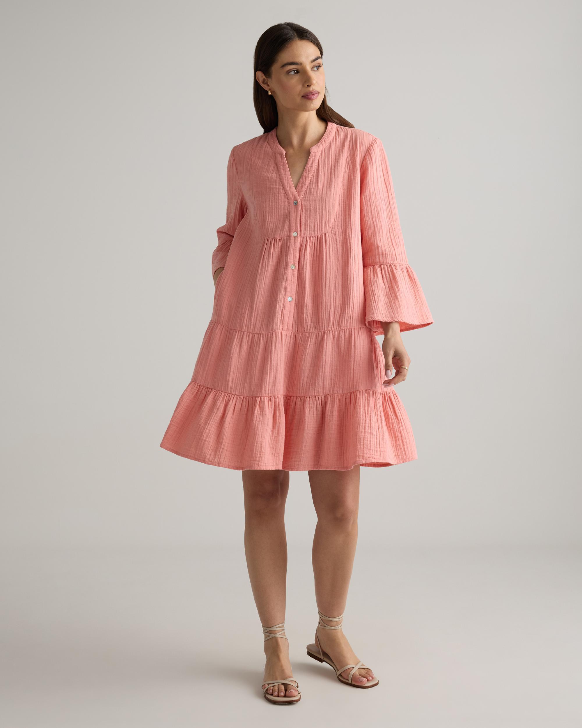Quince | Women's Gauze Long Sleeve Tiered Mini Dress Size XS, Organic Cotton Product Image