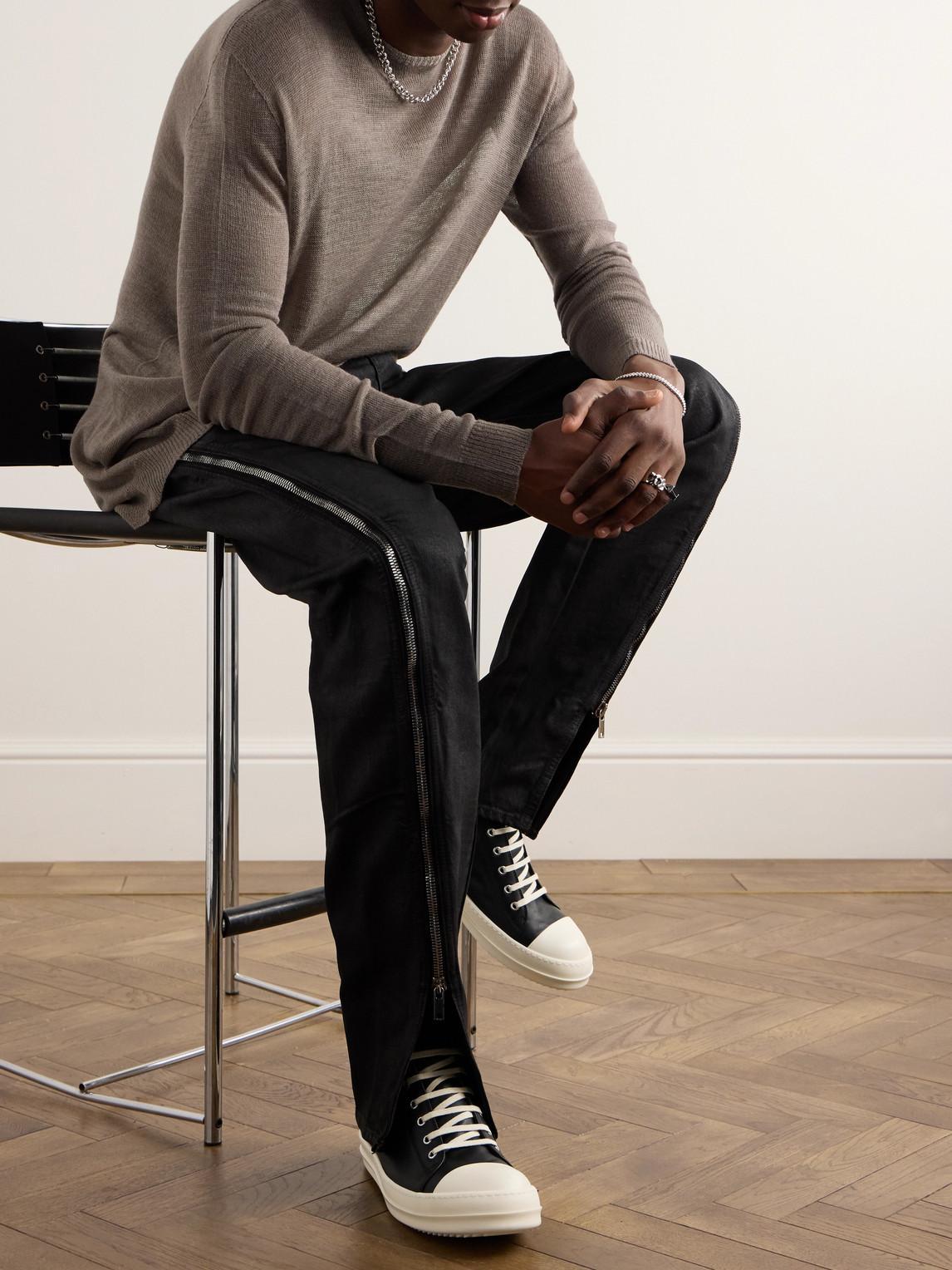 RICK OWENS Classic Toe-cap Leather Low-top Trainers In Black Milk Product Image