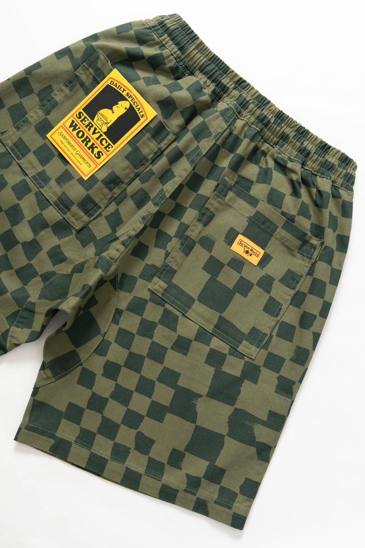 Printed Chef Shorts - Olive Checker Product Image