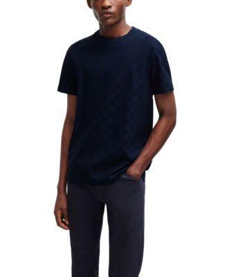 HUGO BOSS Structured-cotton T-shirt With Mercerized Finish In Blue Product Image