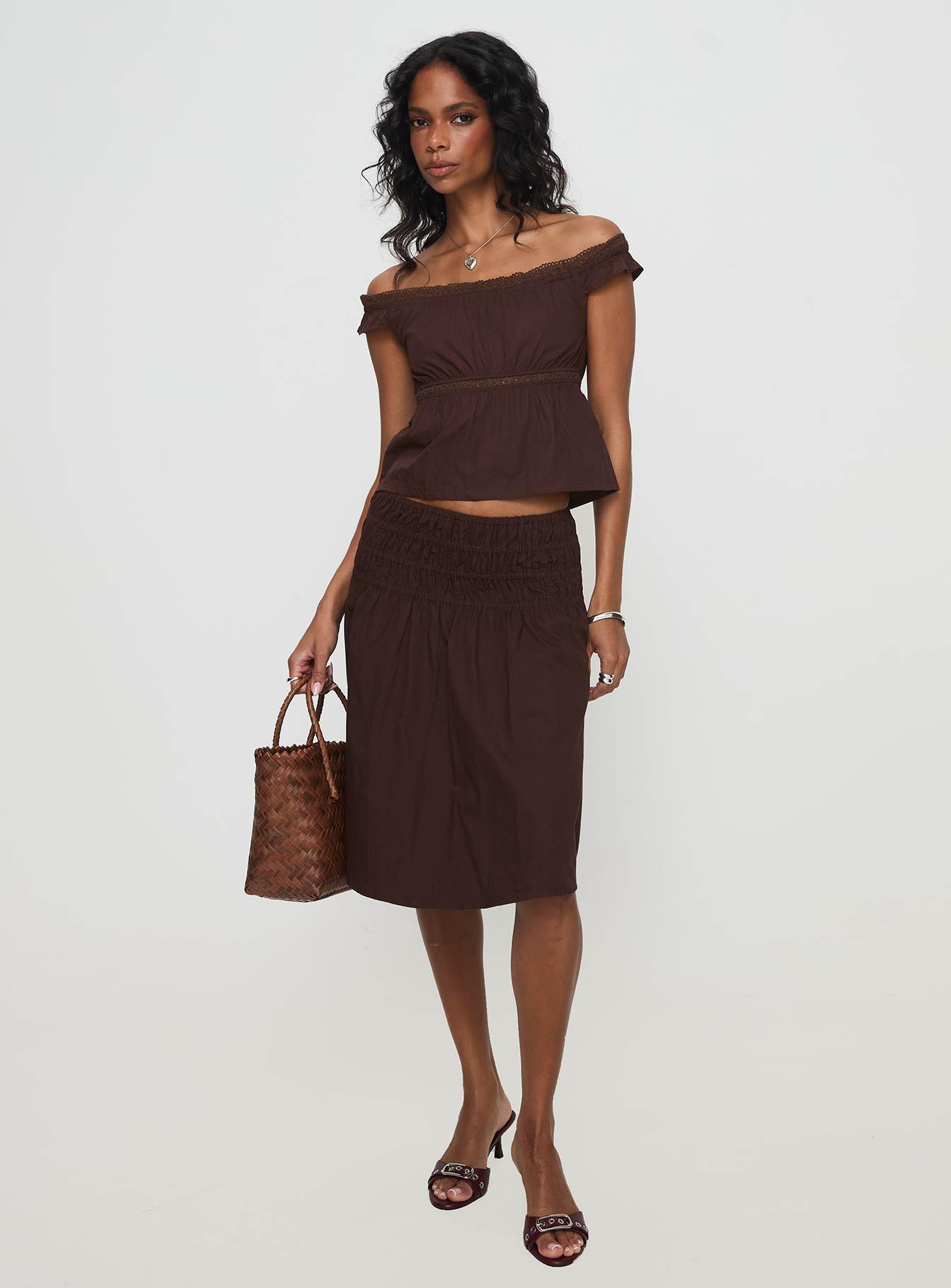 Neleta Midi Skirt Brown Product Image