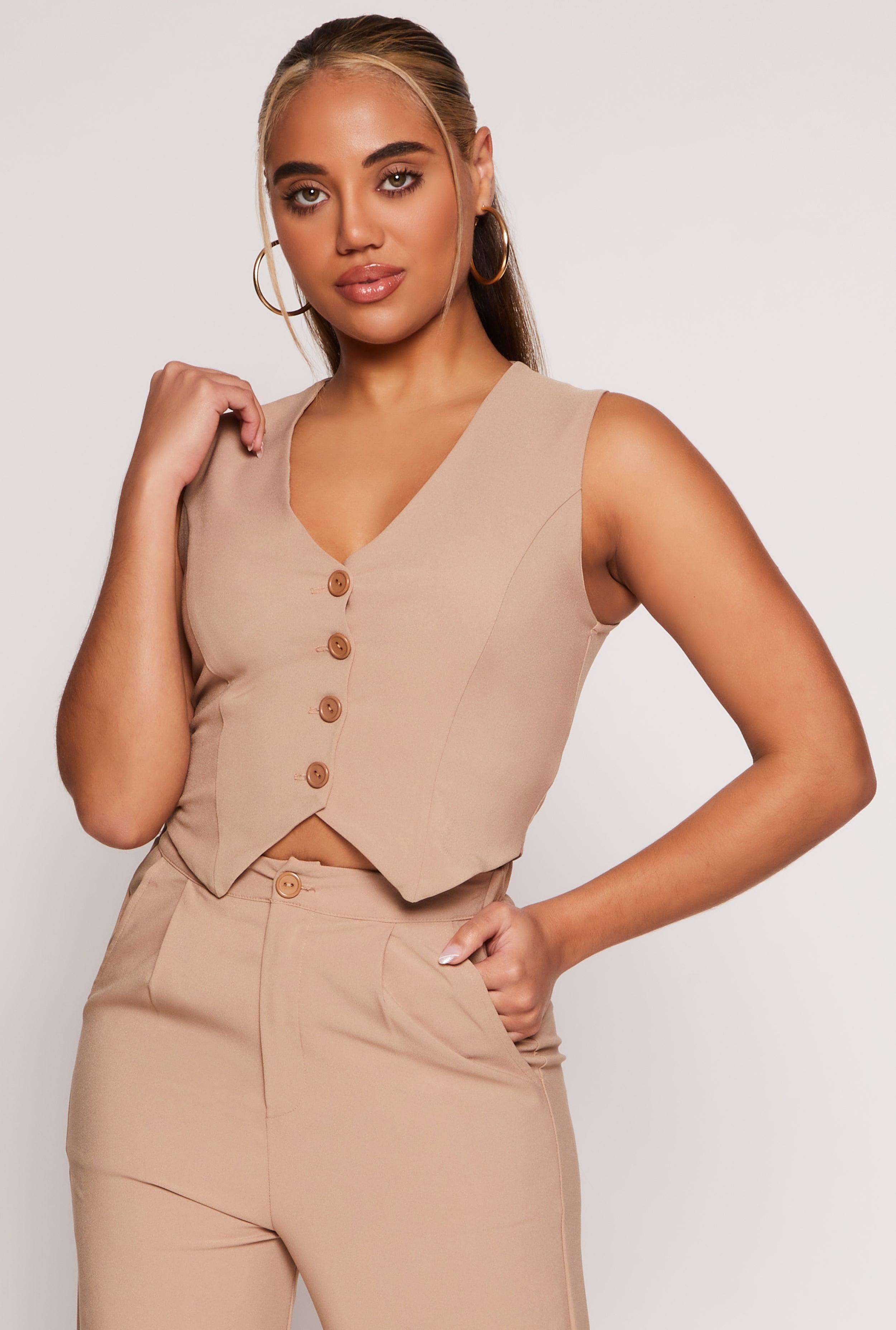 Womens Crepe Knit Button Front Vest Product Image