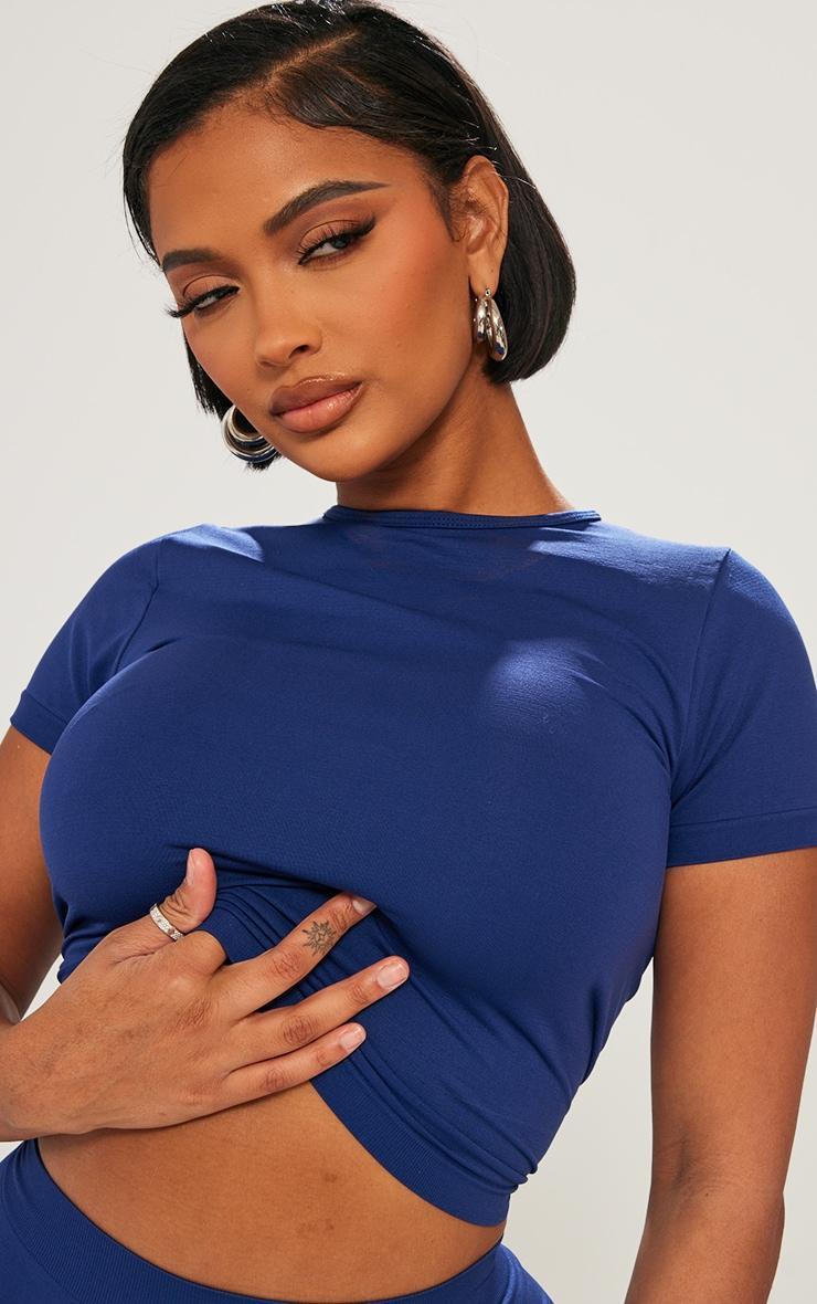 Shape Navy Stretch Seamless Short Sleeve Longline Top Product Image