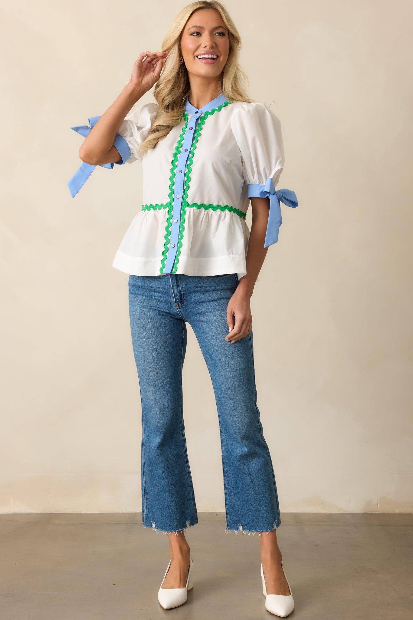 Easy Breezy Ivory Button Front Puff Sleeve Top Product Image