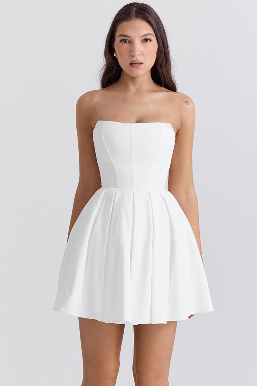 Emmanuela White Strapless Pleated Mini Dress Product Image