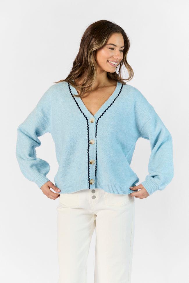 Good Graces Blue and Navy Rickrack Trim Cardigan Product Image