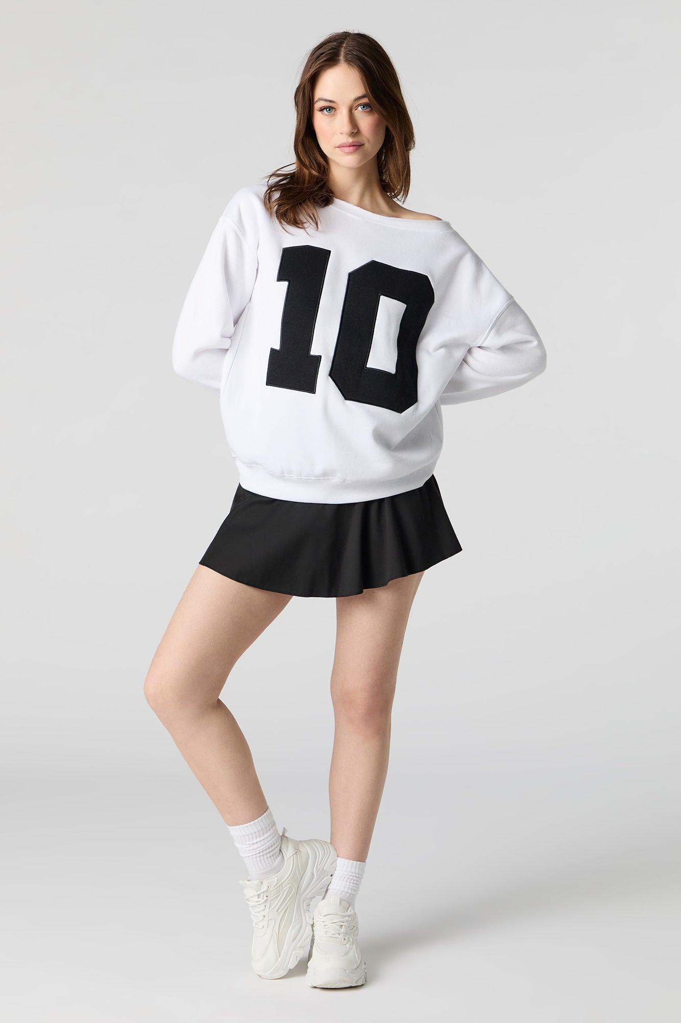Embroidered Off Shoulder Fleece Sweatshirt Female Product Image