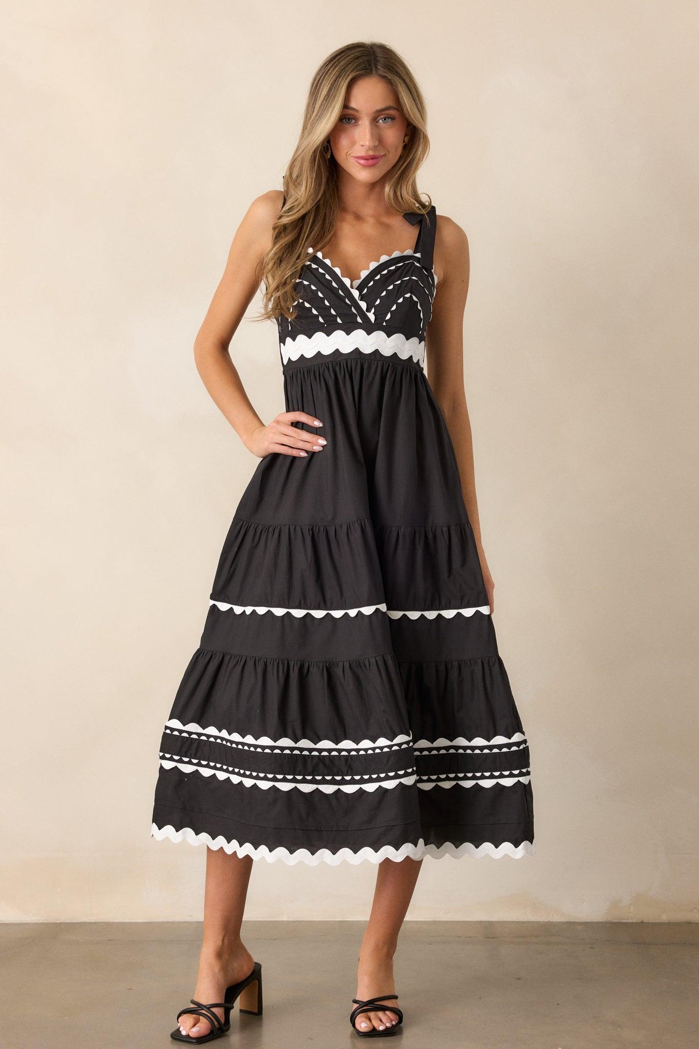 Elegant Edge Cotton Black Ricrac Maxi Dress Product Image