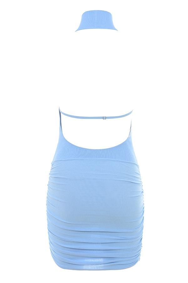Anura Soft Blue Knit Halter Dress Product Image