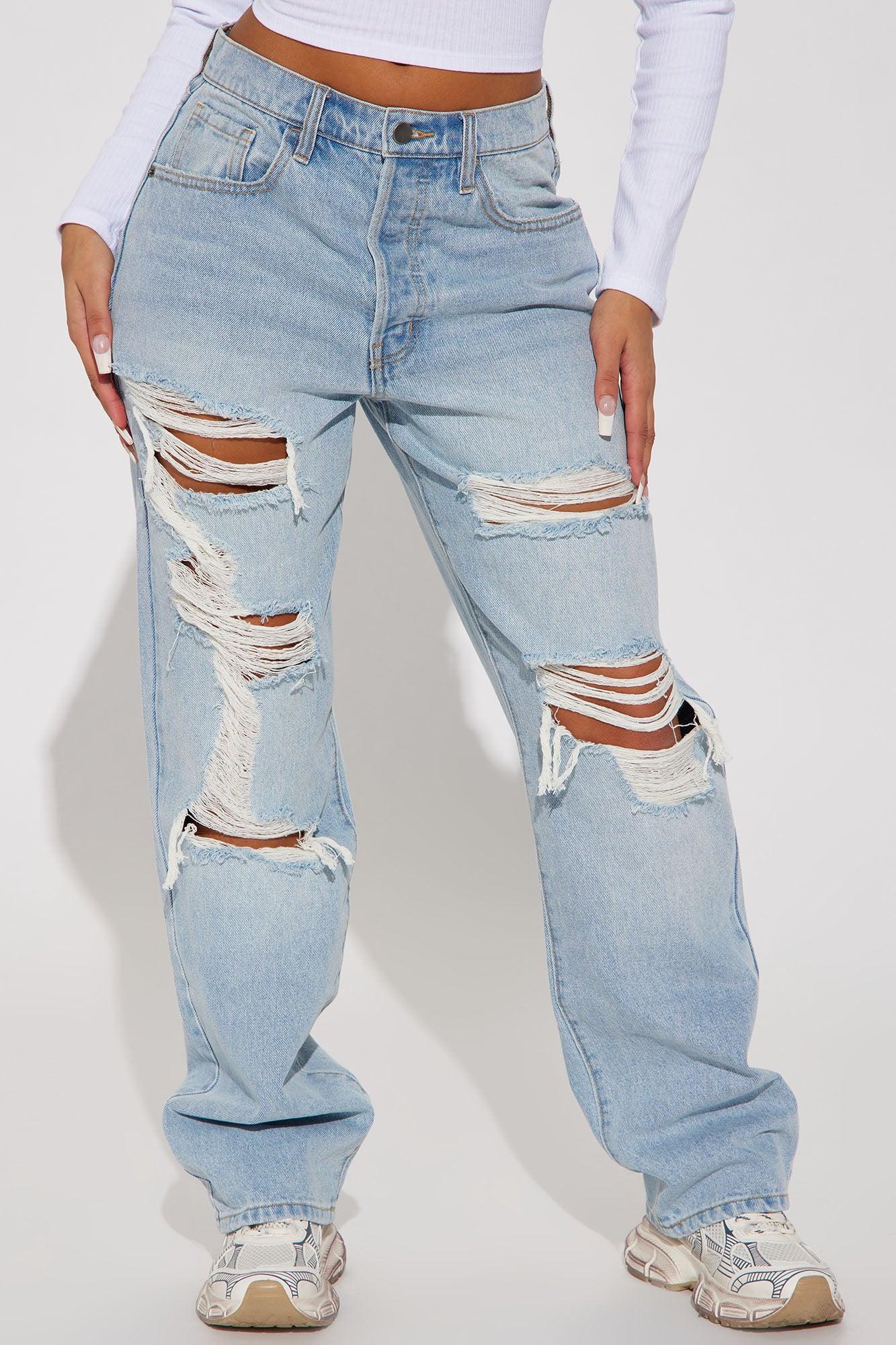 Seeking Thrills Shredded Straight Leg Jeans - Light Wash Product Image