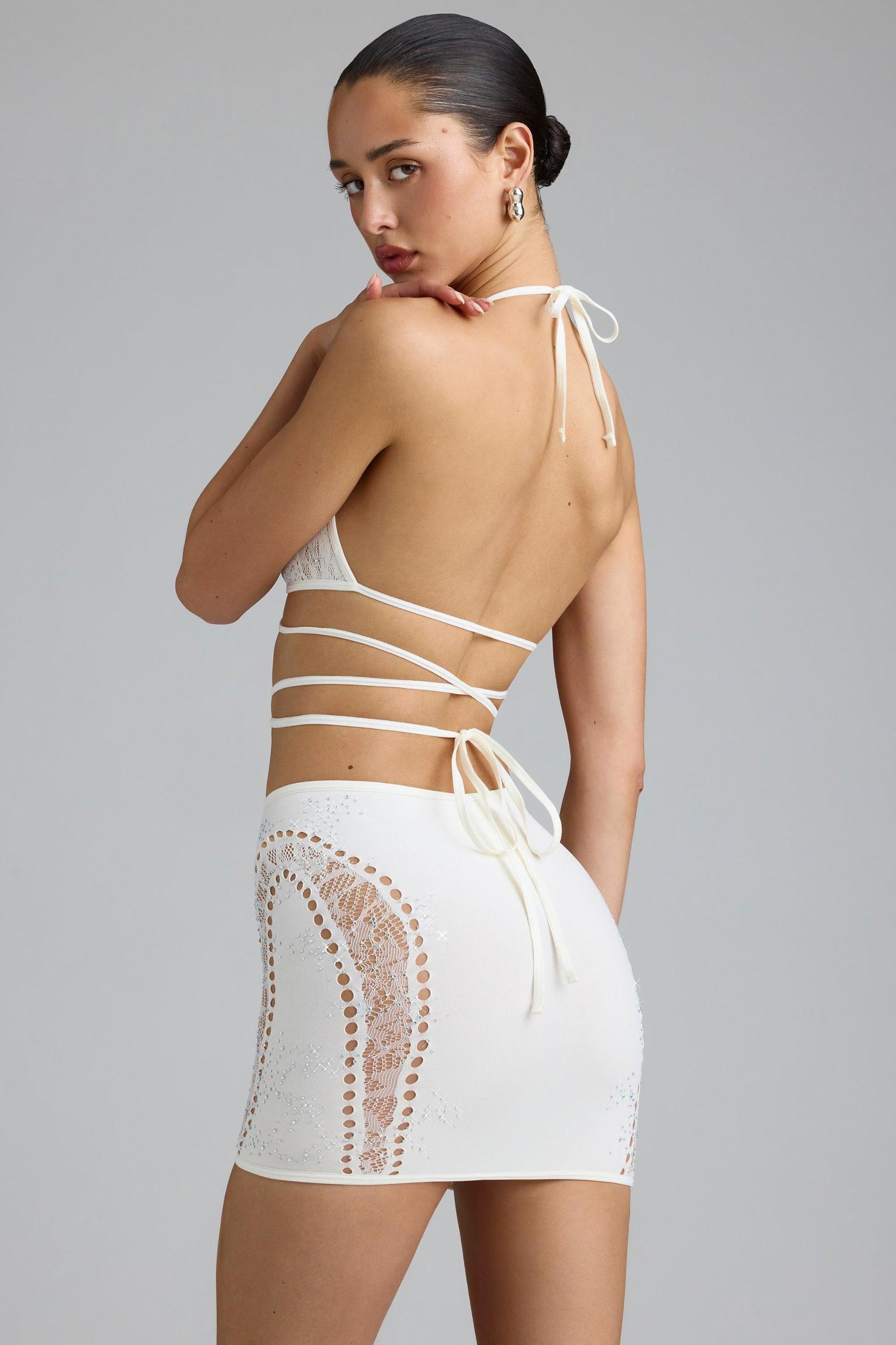 Embellished Mid-Rise Mini Skirt in Ivory Product Image