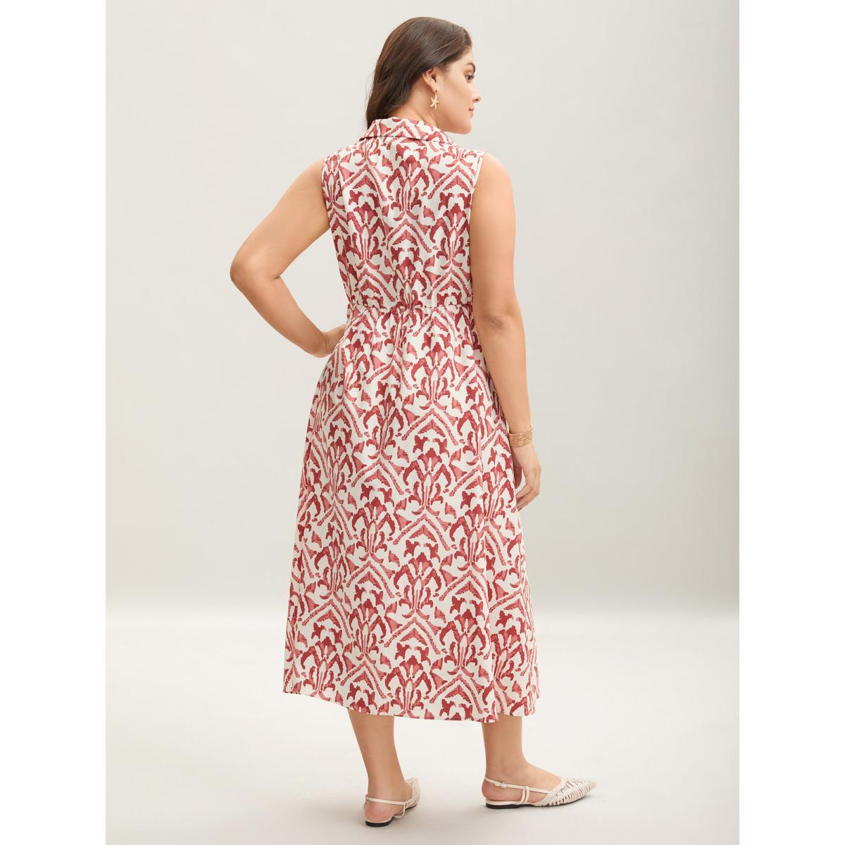 Plus Size Spring Abstract Print Shirt Collar Midi Dress Russet Women Shirt collar Sleeveless Curvy BloomChic 30/6X Product Image
