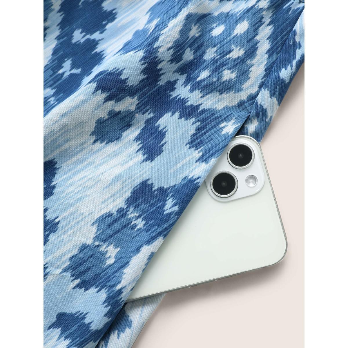 Plus Size Bandana Print Shirt Collar Belted Midi Dress LightBlue Women At the Office Belted Shirt collar Short sleeve Curvy BloomChic 10/M Product Image