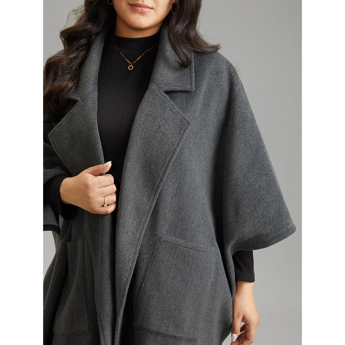 Plus Size Batwing Sleeve Lapel Collar Coat Women DimGray Casual Plain Ladies Dailywear Winter Coats BloomChic 30/6X Product Image