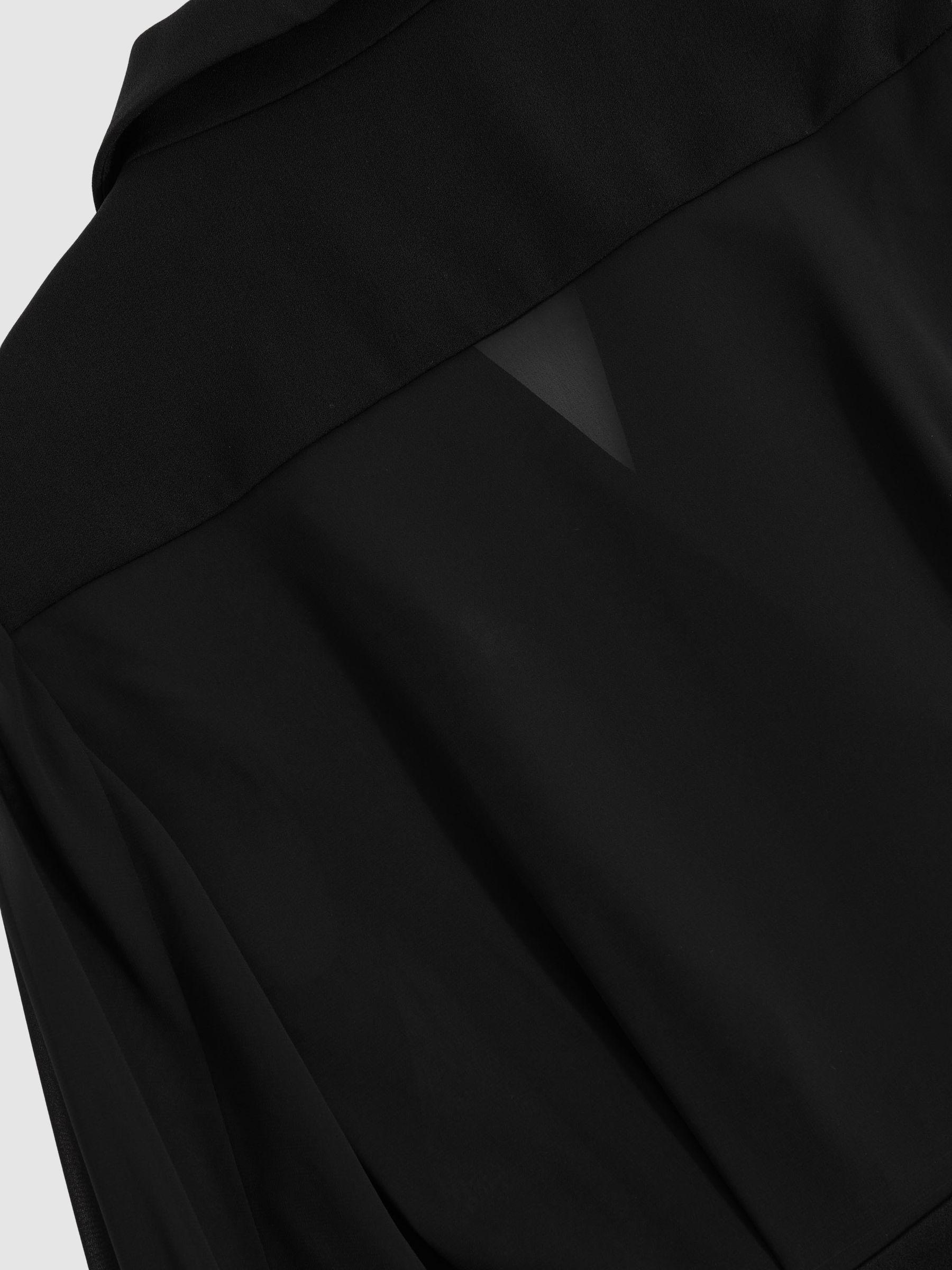 Sheer-Sleeve Tuxedo Jumpsuit in Black Product Image
