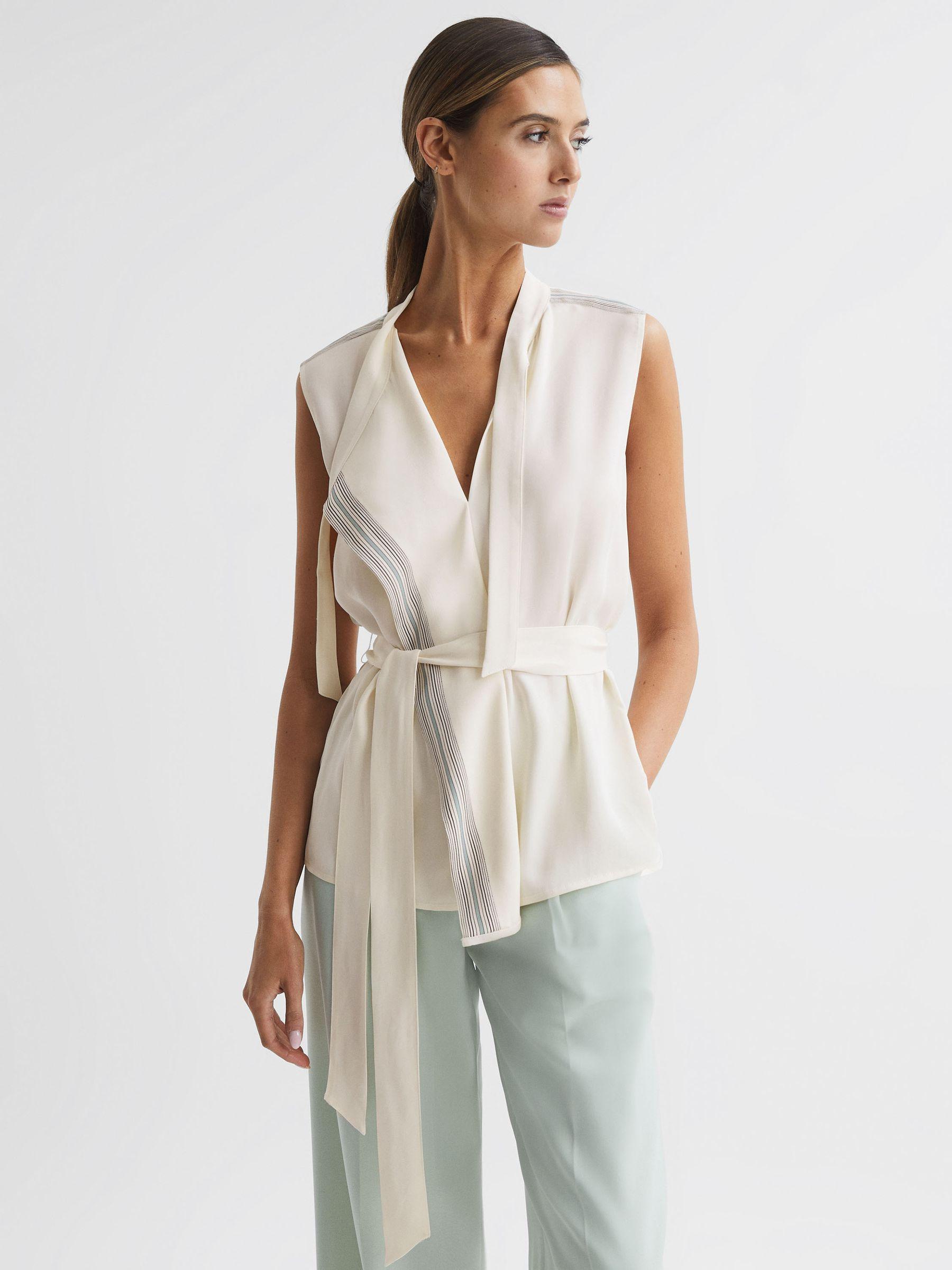 Striped Sleeveless Shell Top in Ivory Product Image