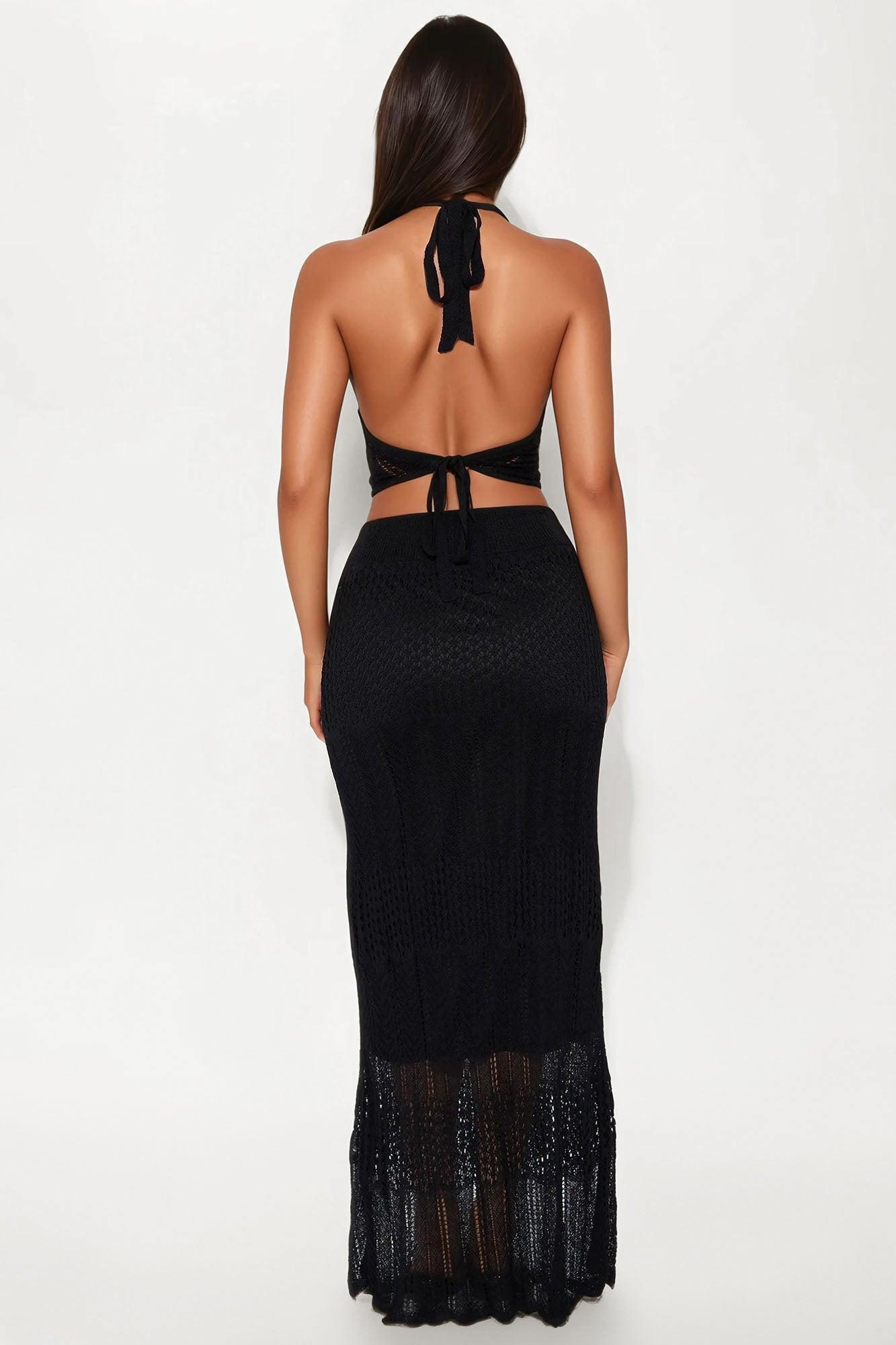 Marbella Crochet Maxi Skirt Set - Black Product Image