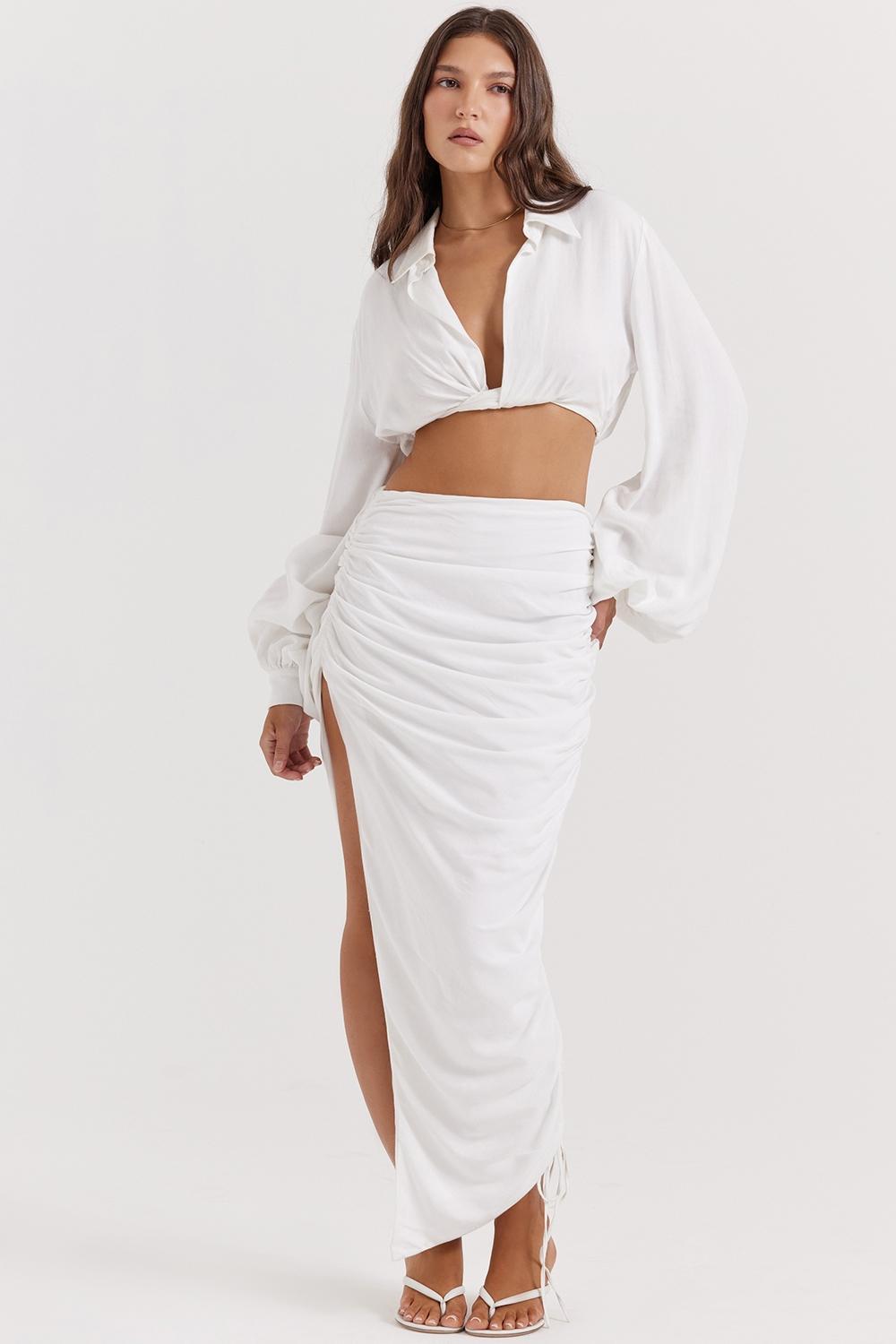 Palmer White Plunge Blouson Top Product Image