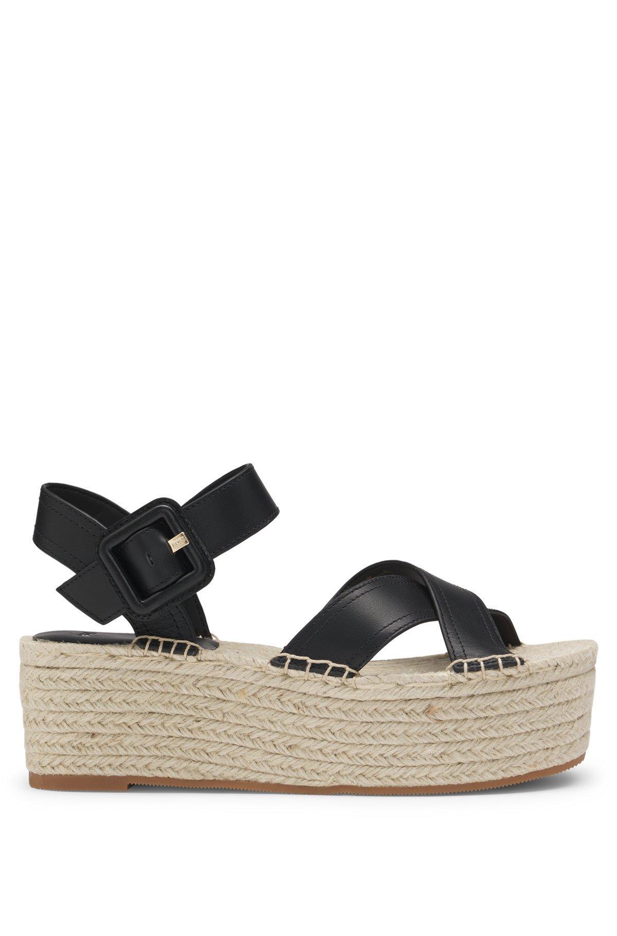 BOSS - Leather sandals with platform sole - Black Product Image