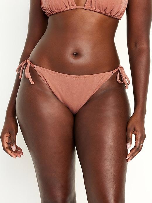 Mid-Rise Side-Tie Shine String Bikini Swim Bottoms Product Image