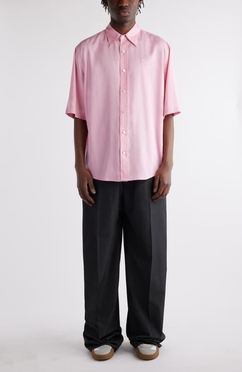 ACNE STUDIOS Tonal Stripe Short Sleeve Lyocell Button-up Shirt In Blush Pink Product Image