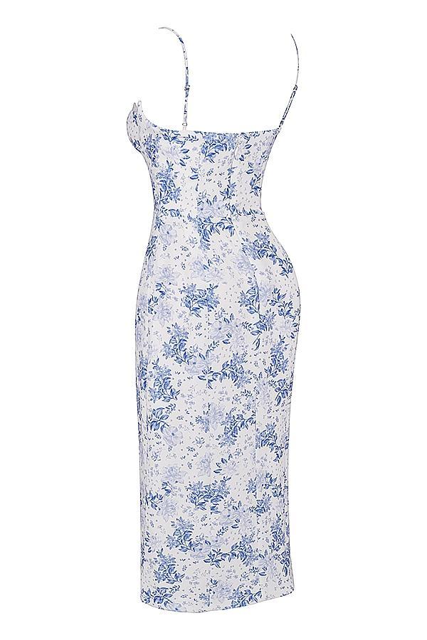 Charlotte  blue print corset midi dress Product Image