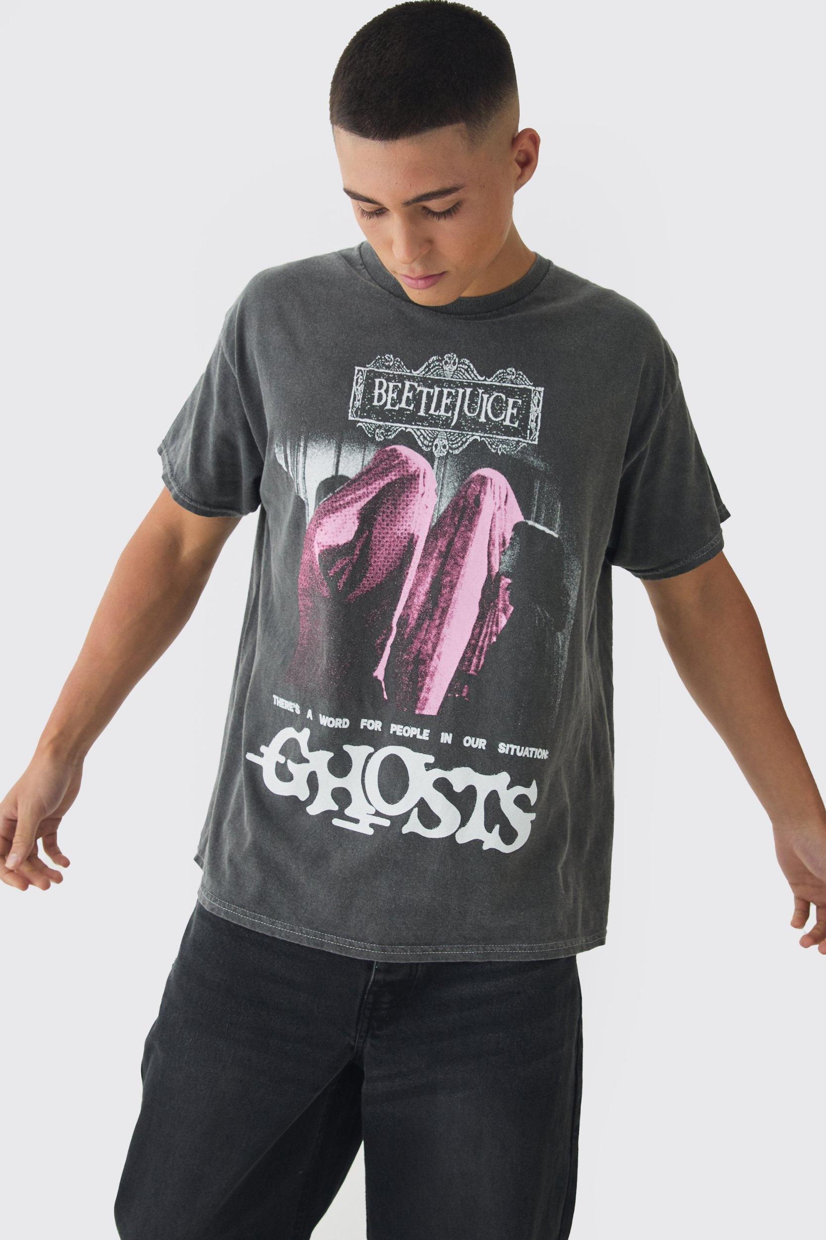 Mens Oversized Beetlejuice Wash License Print T-Shirt - Grey Product Image