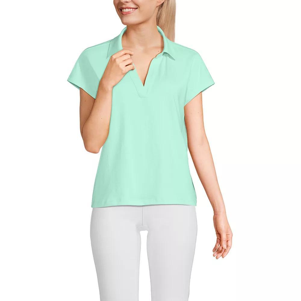 Women's Lands' End Johnny Collar Short Sleeve Polo, Size: Medium, Spring Green Product Image