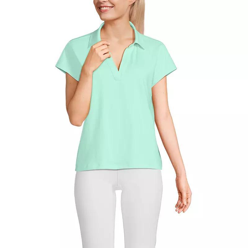 Women's Lands' End Johnny Collar Short Sleeve Polo, Size: Medium, Spring Green Product Image