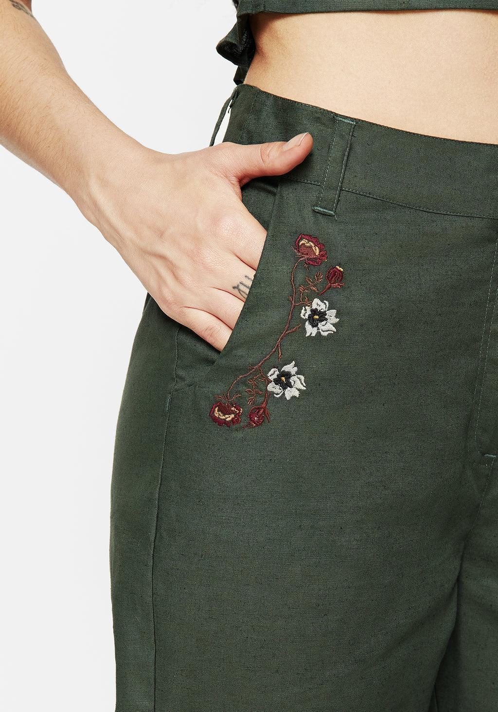 Whisper Embroidered Linen-Blend Tapered Trousers Product Image