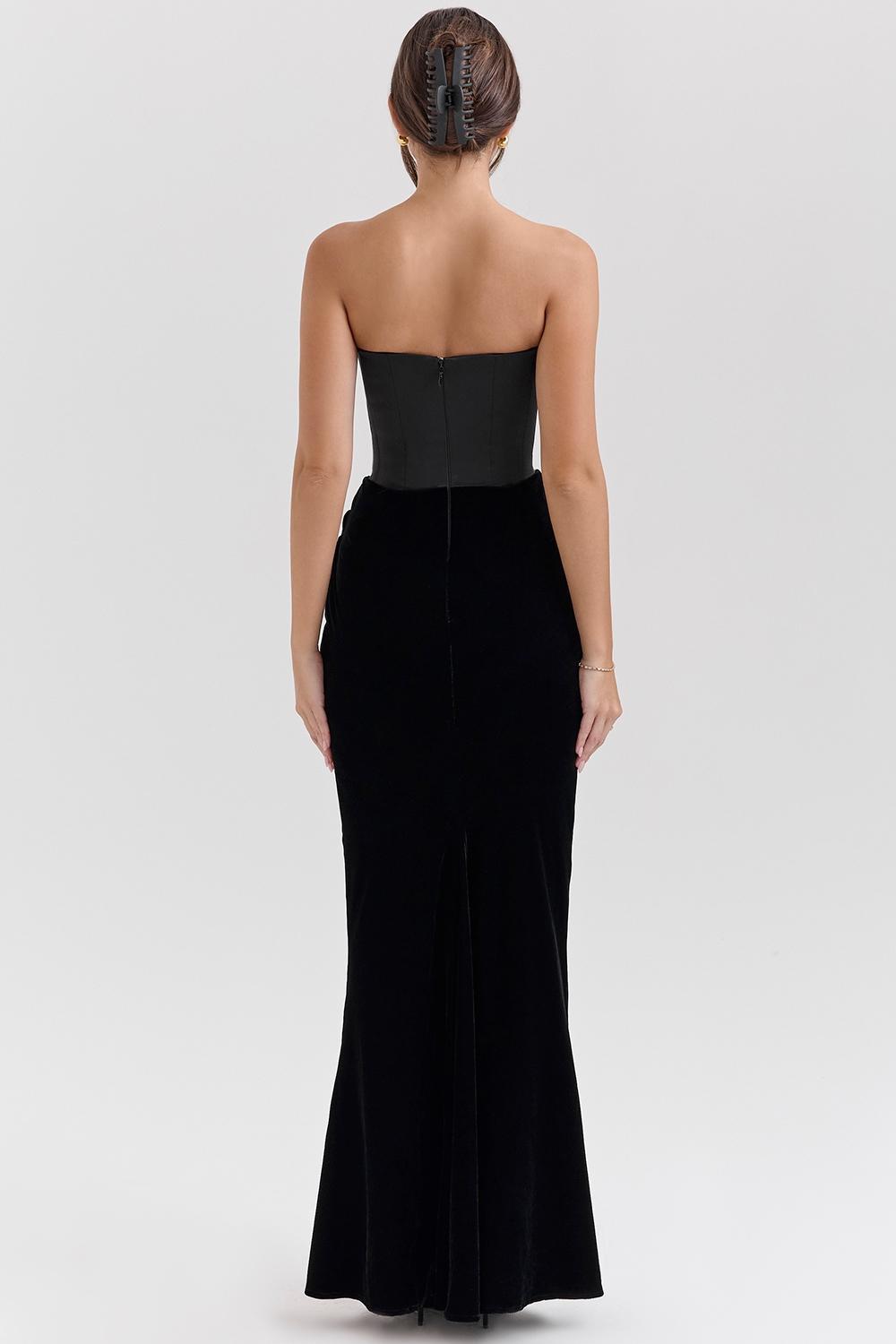 Persephone  black velvet strapless corset maxi dress Product Image