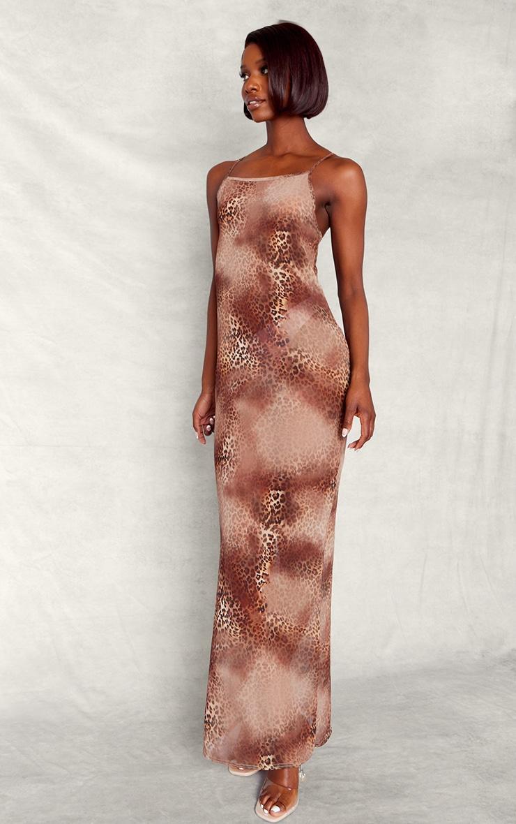 Tall Brown Chiffon Leopard Tie Back Maxi Dress Product Image