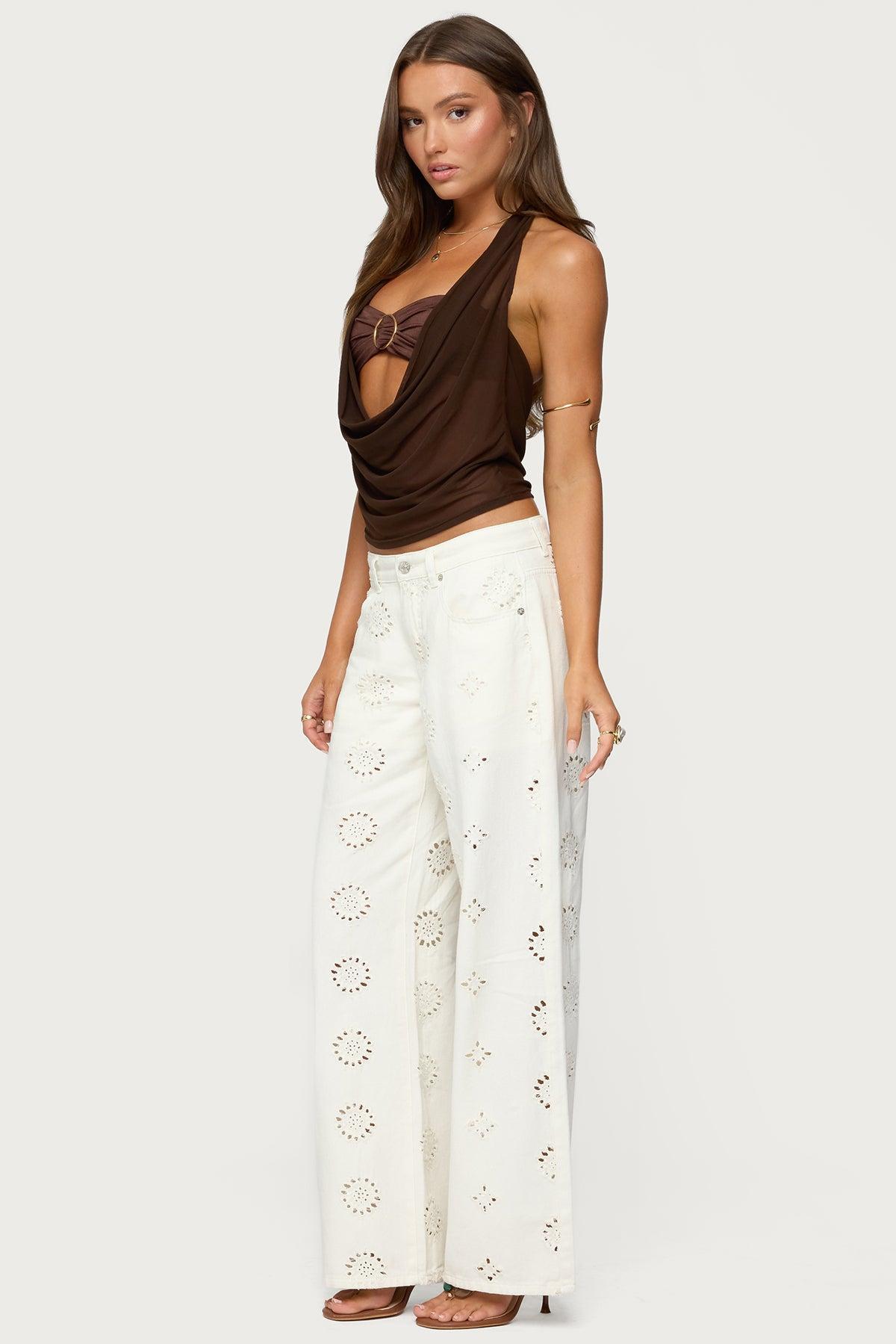 Eyelet Low Rise Wide Leg Jeans Product Image