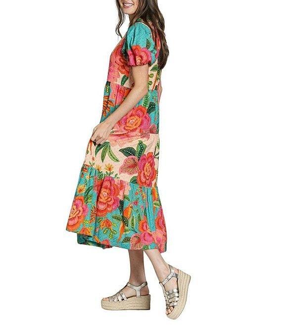 APNY Woven Floral Print V-Neck Short Sleeve Shift Dress Product Image