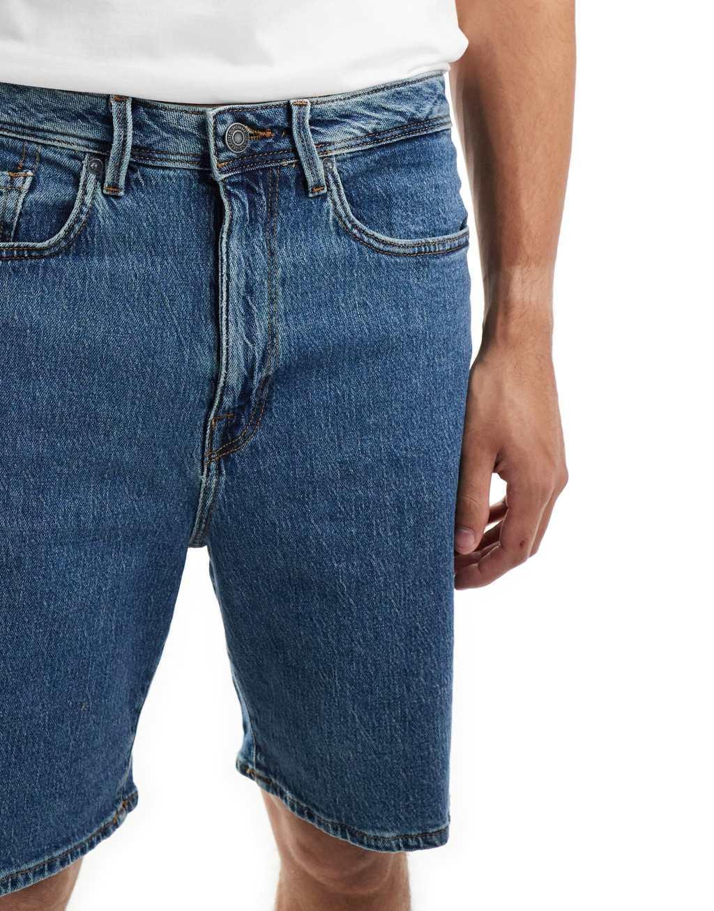 Selected Homme loose fit denim shorts in blue wash Product Image