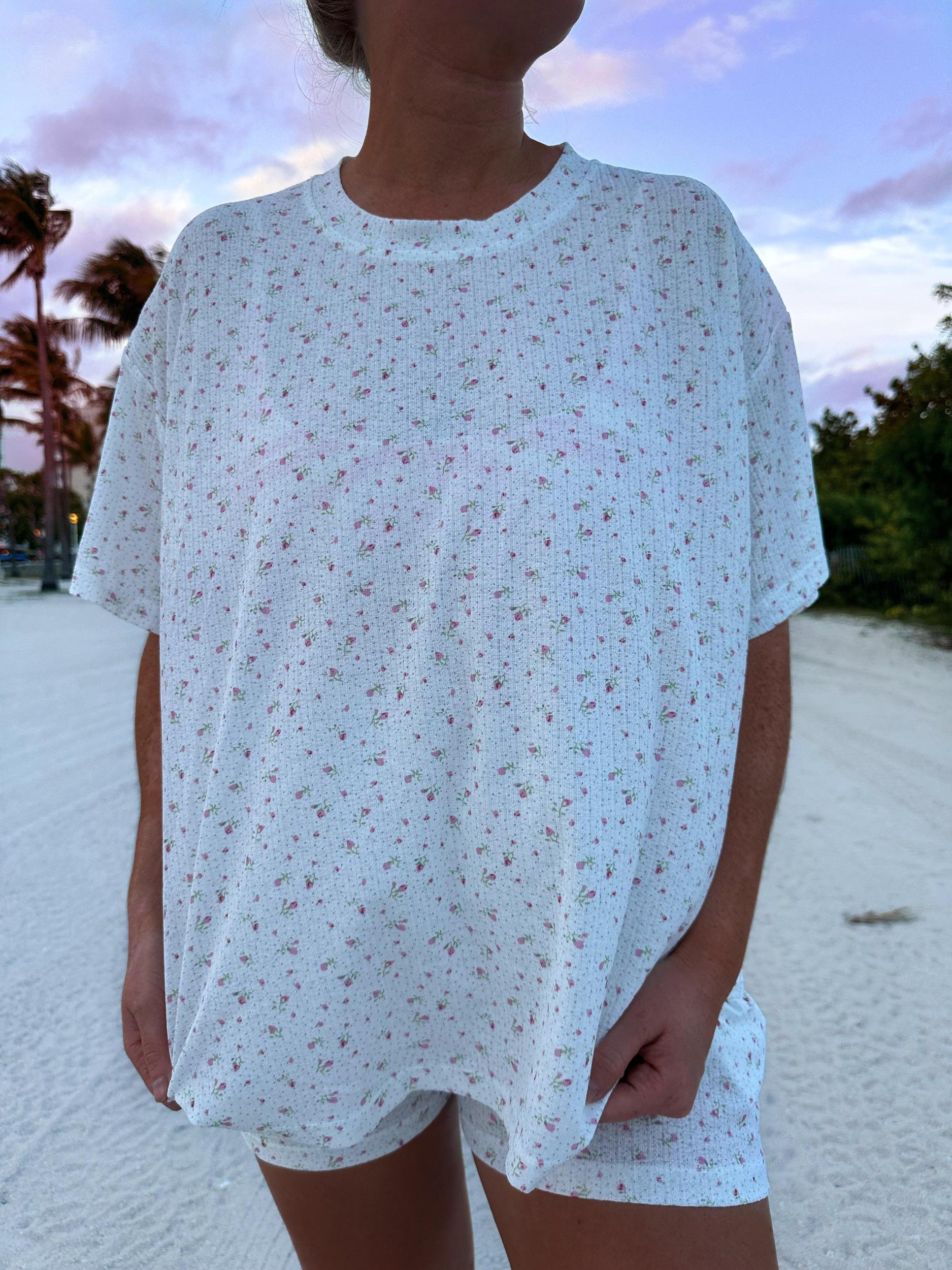 White Floral Pajama Shorts Product Image