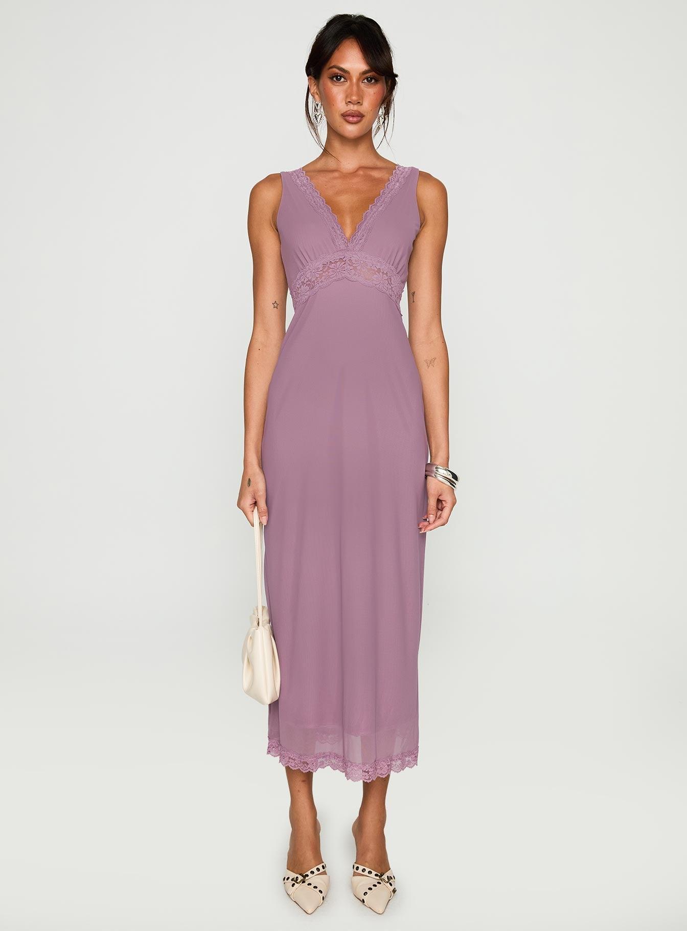 Between The Lines Lace Trim Maxi Dress Purple Product Image