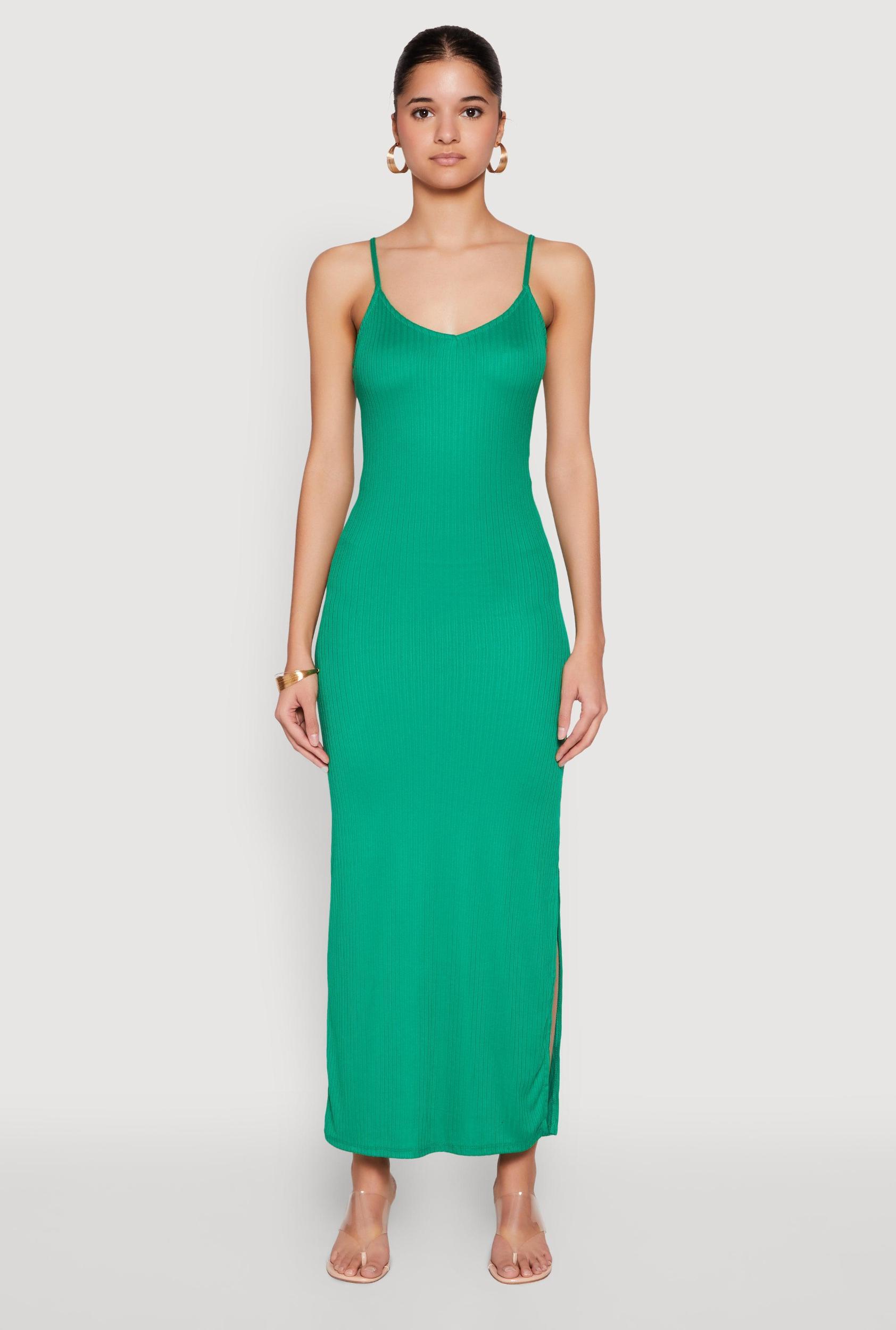 Womens Side Slit V Neck Maxi Dress Product Image