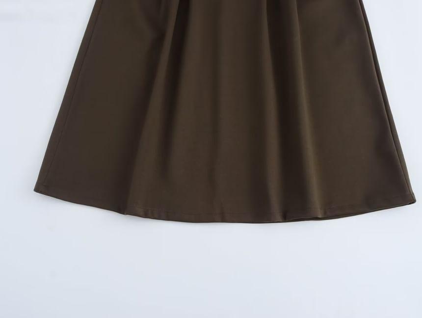 Drawstring Waist Plain Midi A-Line Skirt Product Image