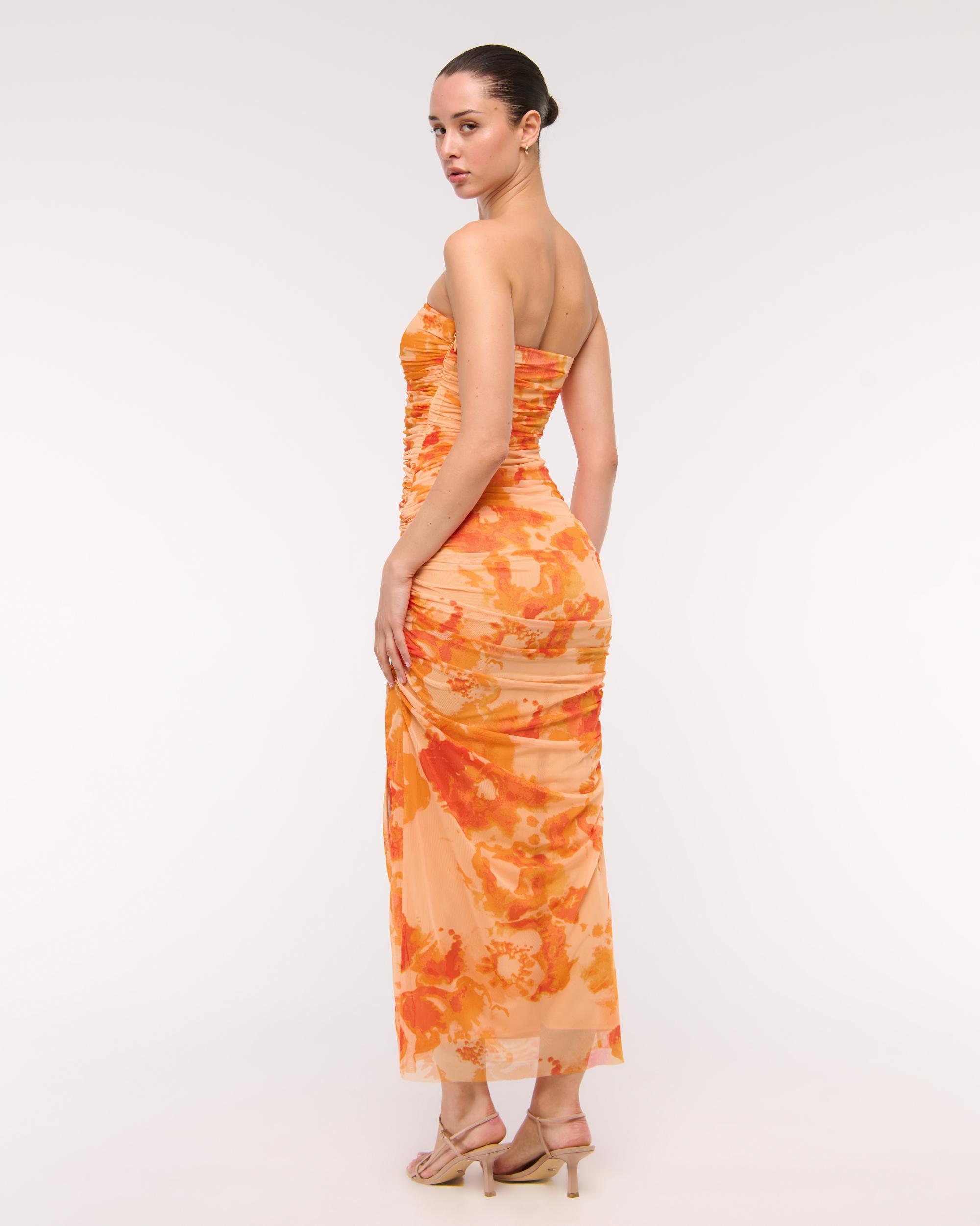 Mesh Strapless Ruched Maxi Dress Product Image