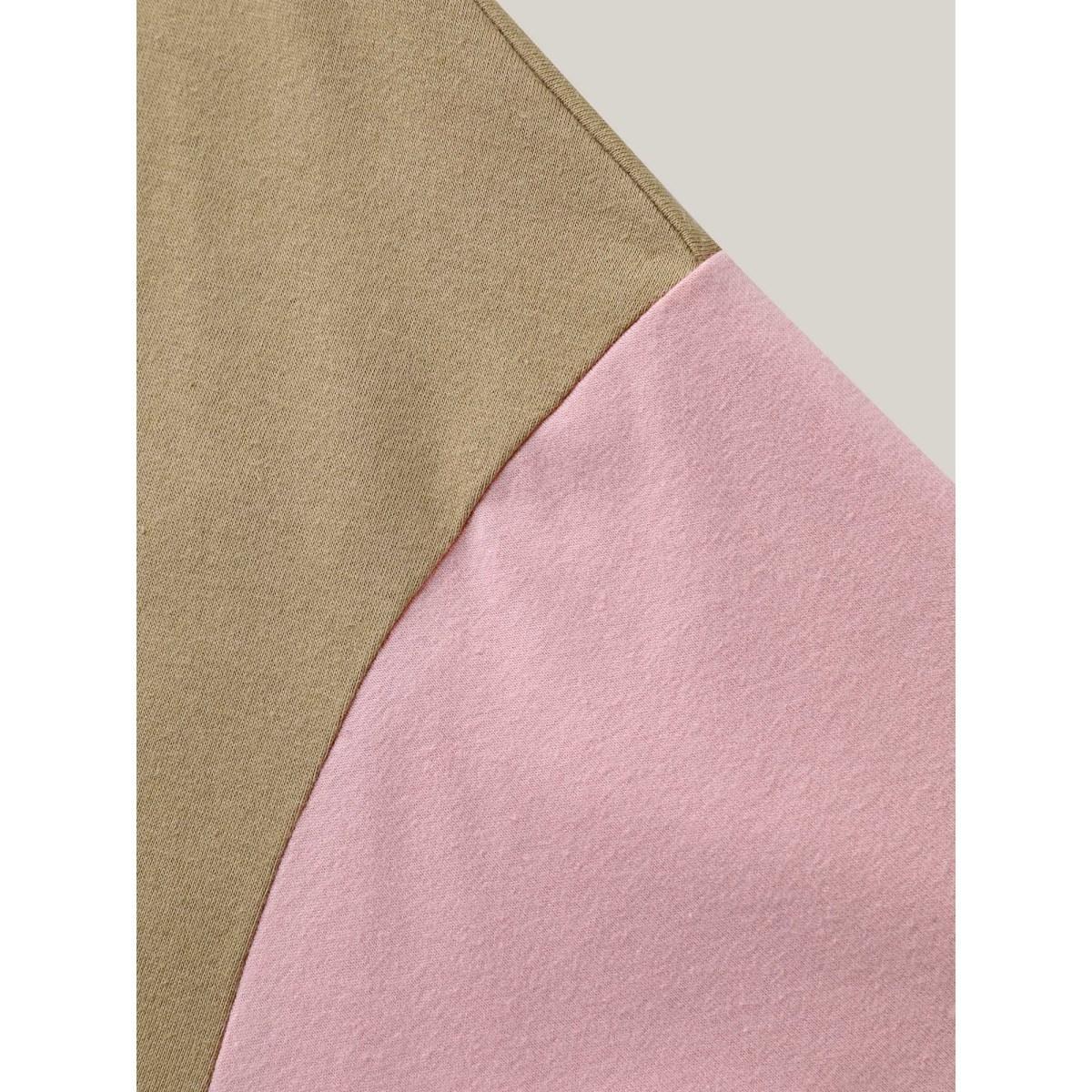 Plus Size Pure Cotton Color Contrast T-Shirt Apricot Women Contrast V-neck Vacation T-shirts BloomChic 10/M Product Image