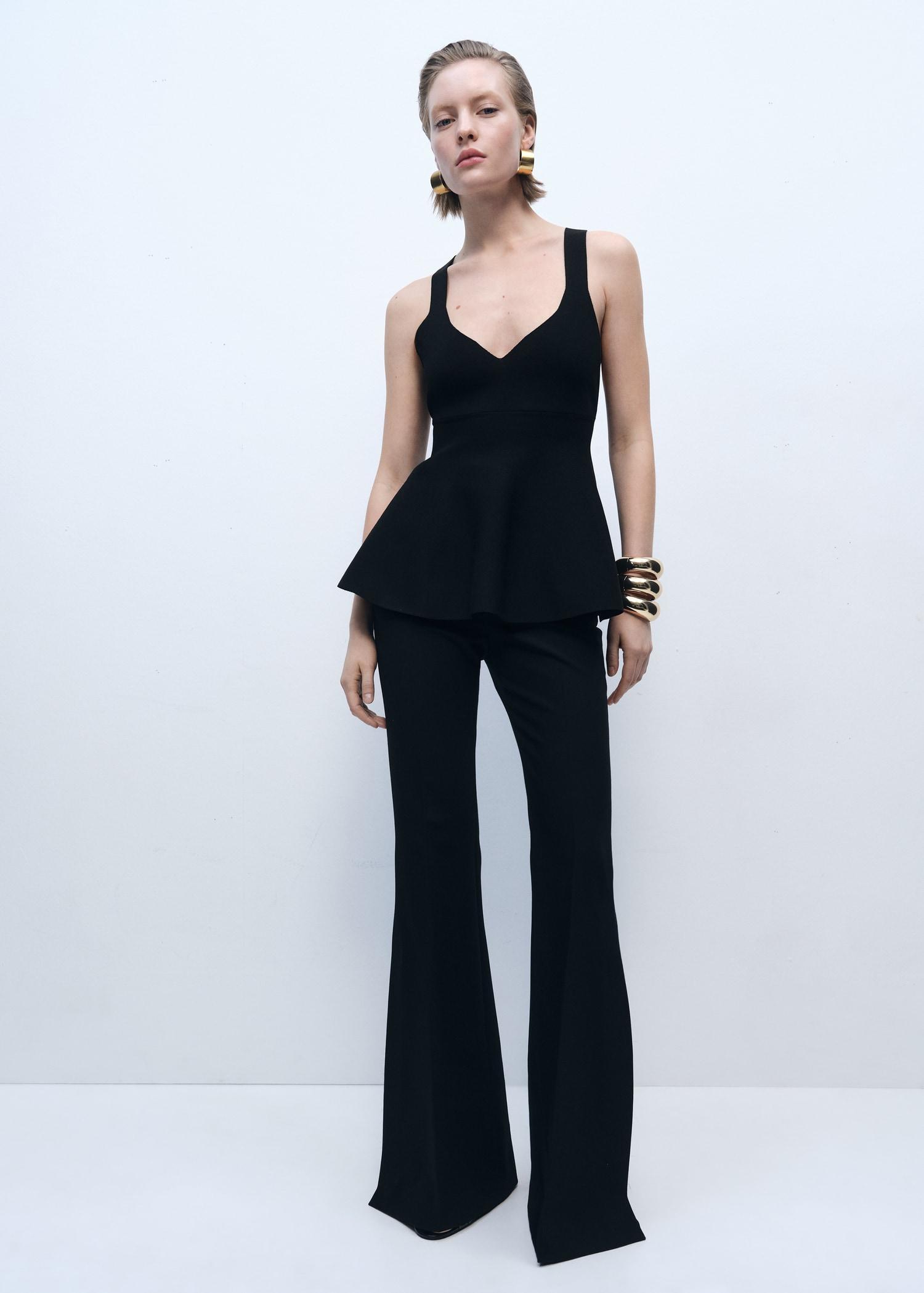 Fine-knit peplum top - Women | MANGO USA Product Image