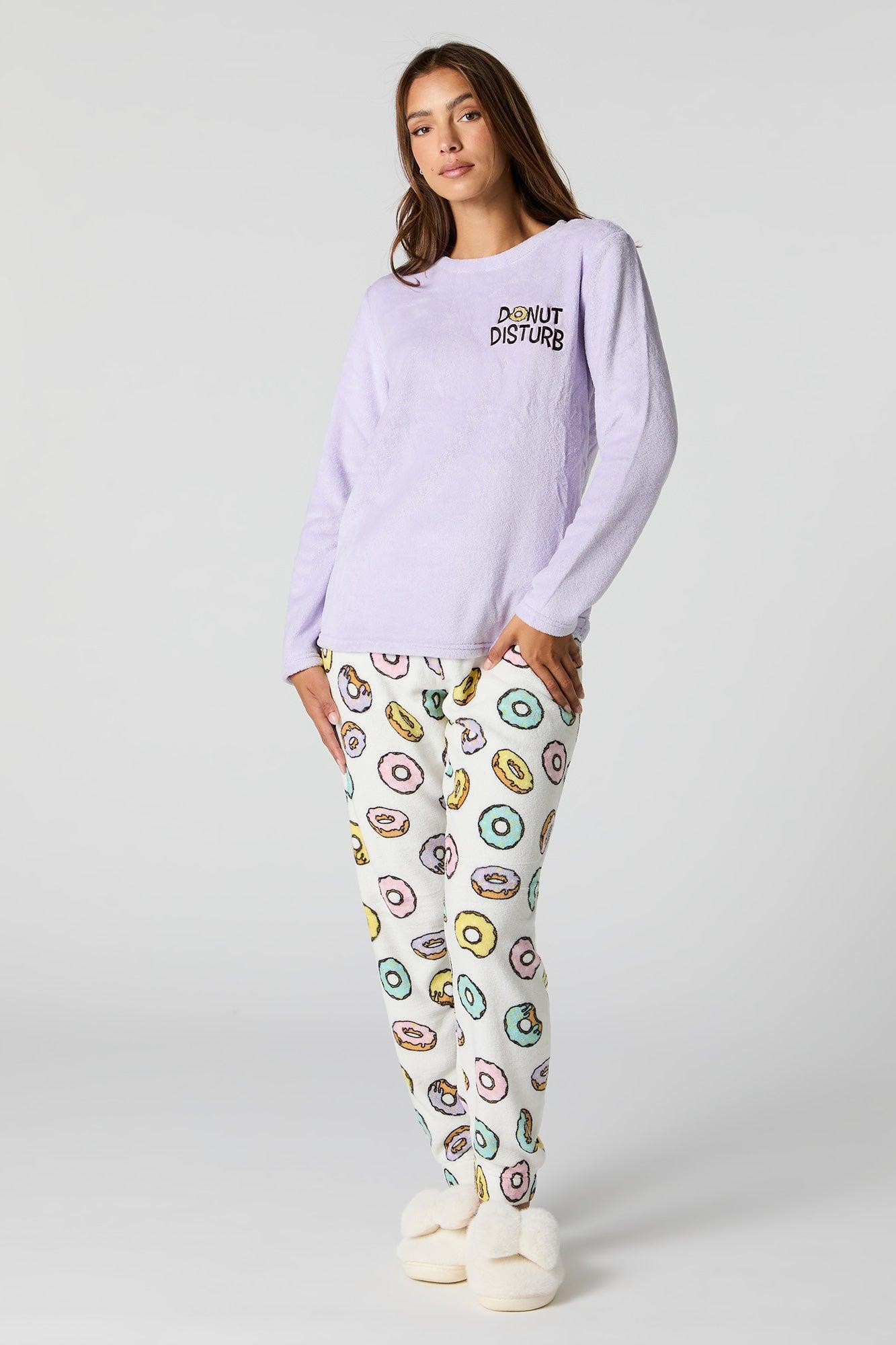 Plush Long Sleeve Top and Pant 2 Piece Pajama Set Female Product Image