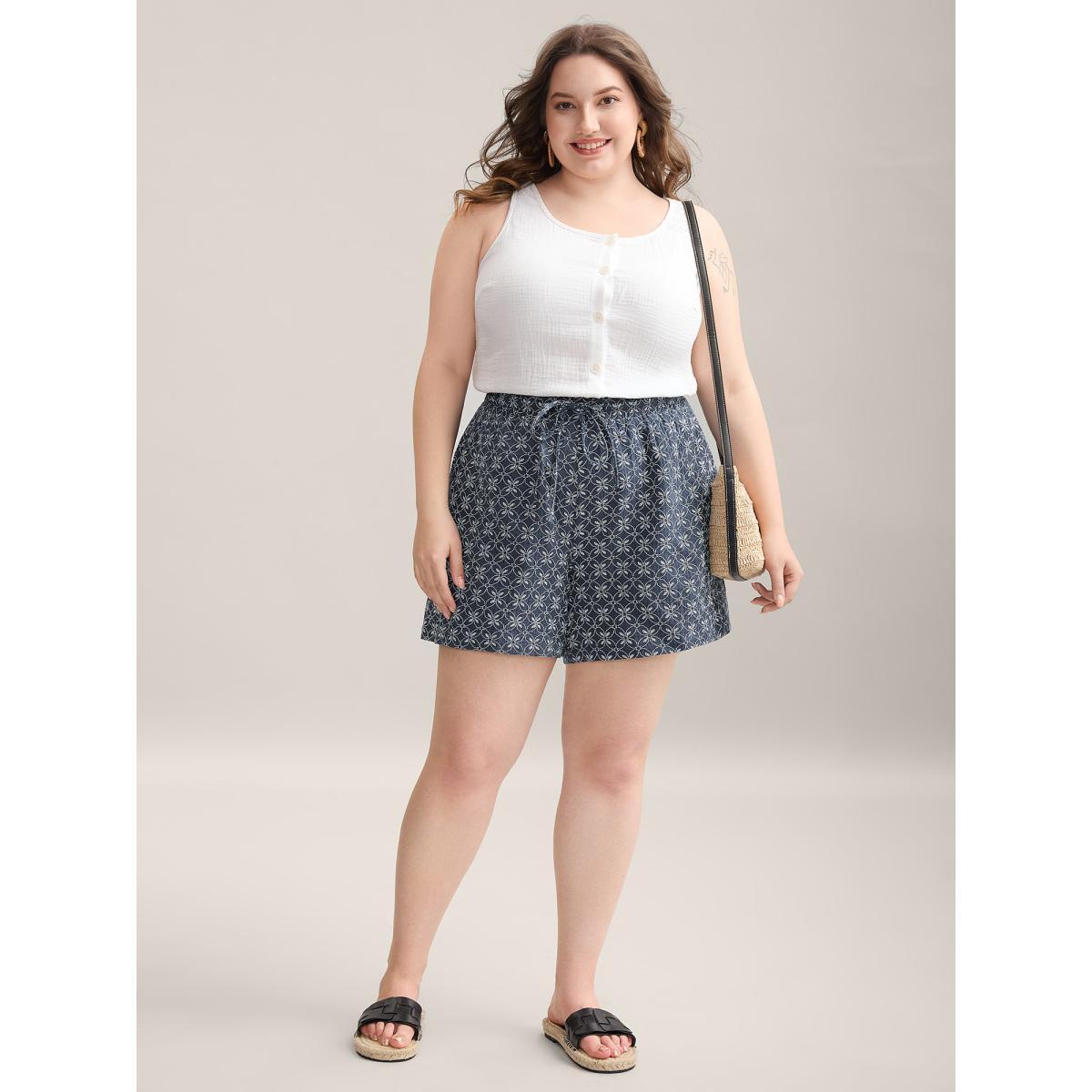 Plus Size Marine Elements Straight-Leg Shorts Women Indigo Resort Drawstring Straight Leg Vacation Shorts BloomChic 26/4X Product Image