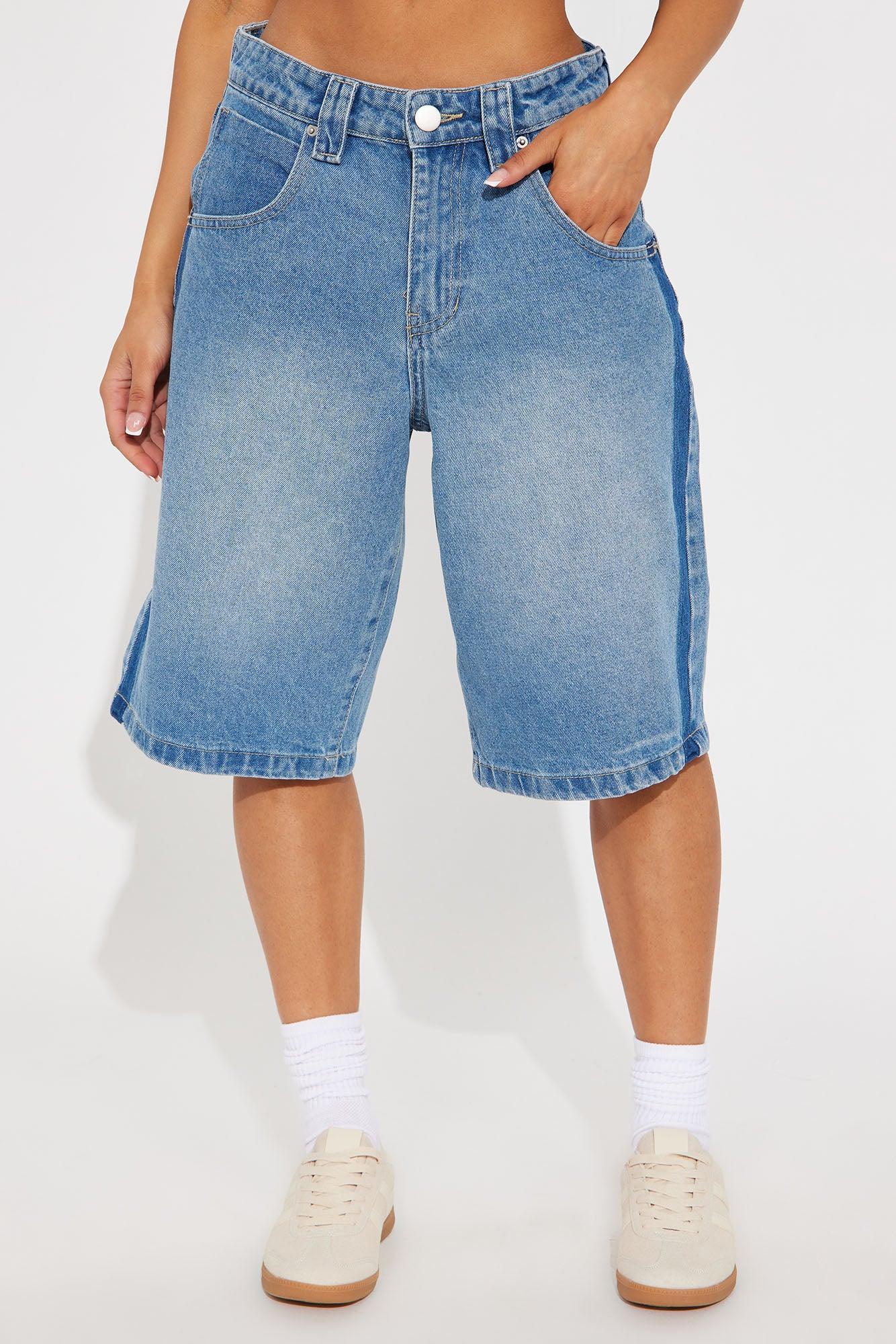 Going To The Extreme Stripe Jorts - Medium Wash Product Image
